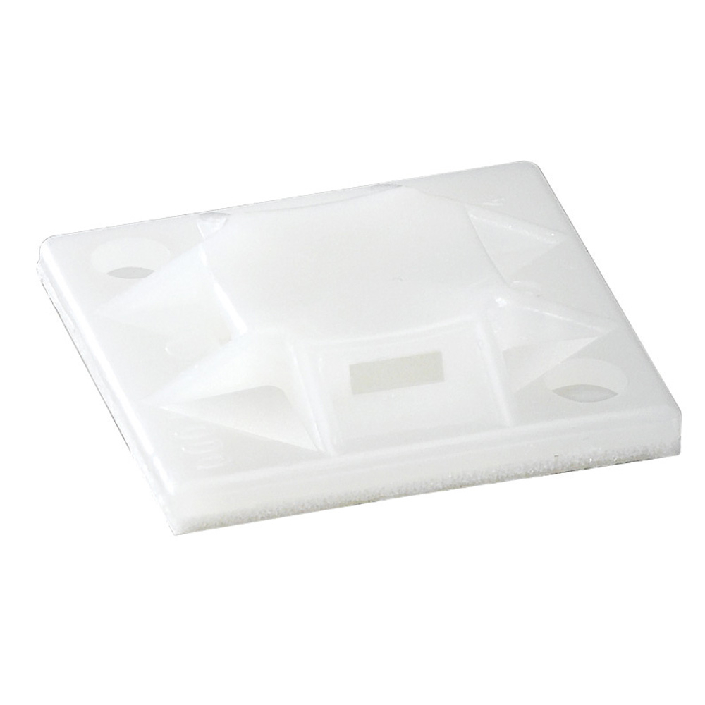 Cable Tie Mounting Base, Natural Nylon 6.6 for Temperatures up to 70 Degrees Celsius (158 F), Length of 18.79mm (0.74 Inches), Width of 18.79mm (0.74 Inches), Height of 5.08mm (0.20 Inches), Mechanical Strength 40 Newtons (9 Pounds), Hole Size #4, Synthetic Rubber Adhesive Mounting Method, 500 Pack