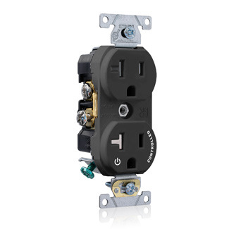 Tamper Resistant Duplex Receptacle, 2-Pole 3-Wire, NEMA 5-20R, 20A-125, Black, Back And Side Wired, Commercial Spec Grade, Hot Terminal Split W/1 Plug Controlled Markings Universal Marking Orientation