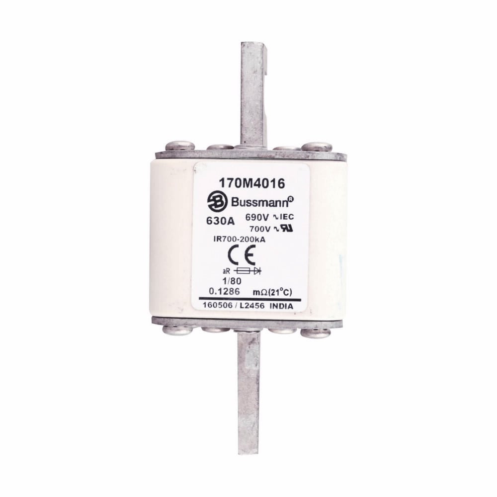 Eaton Bussmann series high speed square body fuse, 690V (IEC), 630A, 200 kAIC, Top fuse status indicator, Fuse, Blade end X blade end, Class aR, DIN 43 620