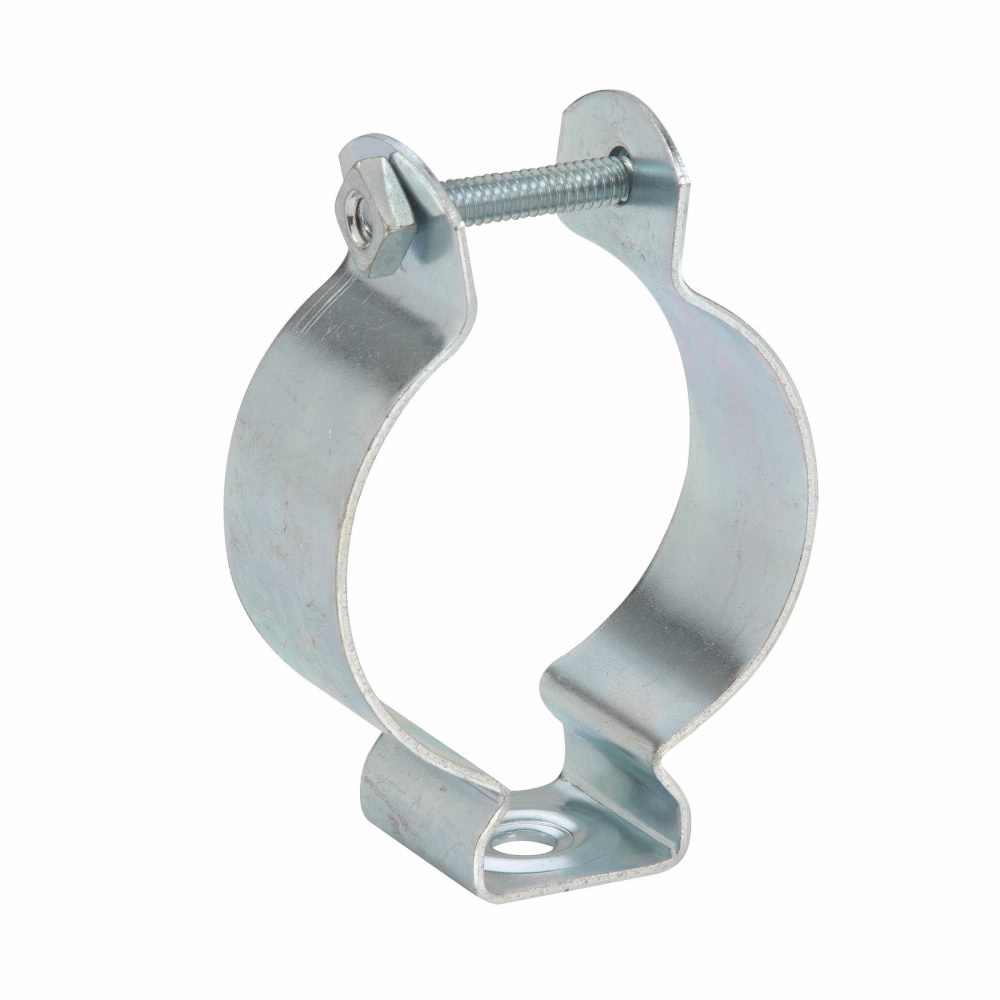 Eaton B-Line series conduit support fasteners, Conduit and cable, 0.85lbs, Trade size: 9, Conduit size: 4" EMT, 4" Rigid, Conduit hangers, .5" Min, 4" Max mount size, 400 lbs load capacity, Conduit hangers, Zinc plated