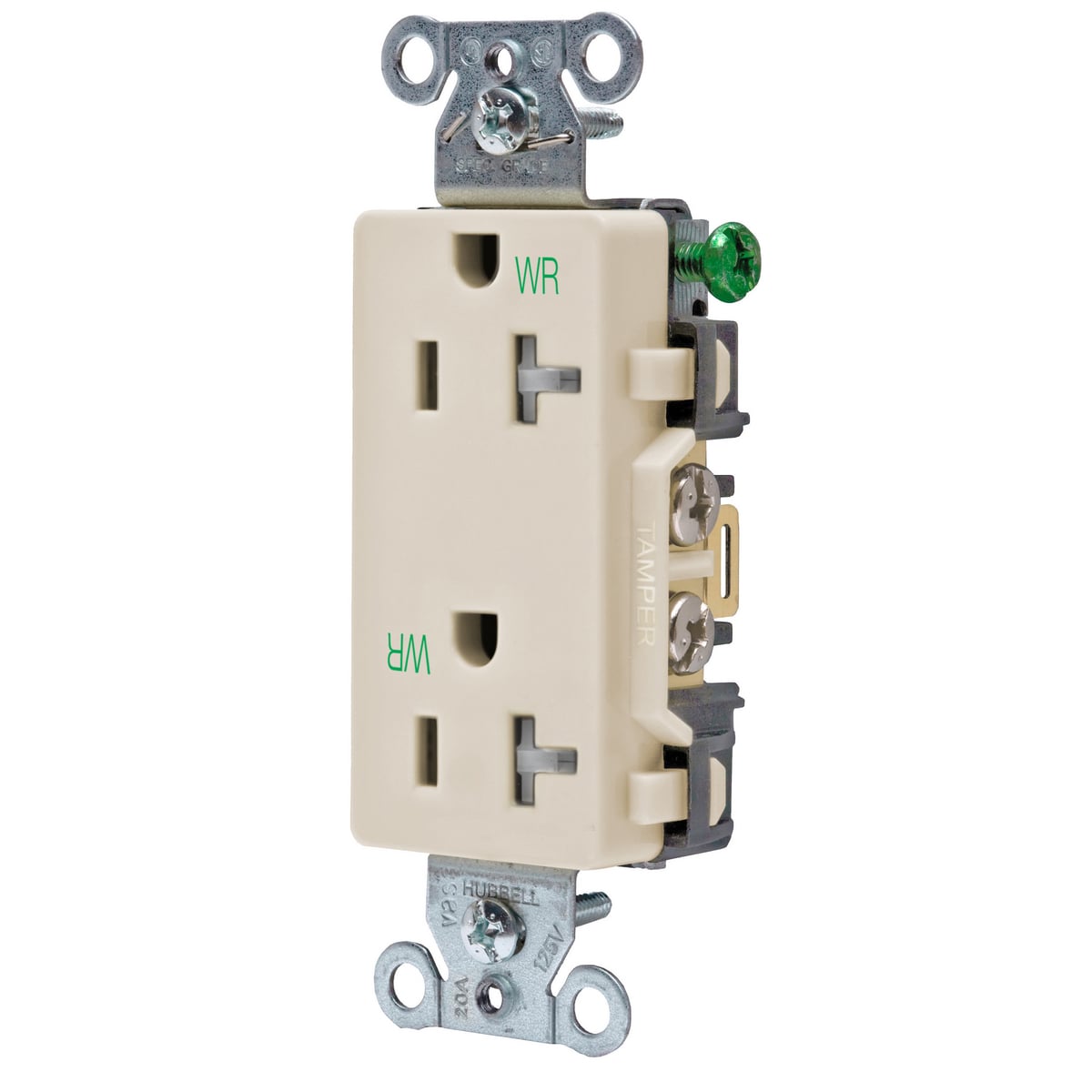 Straight Blade Tamper and Weather Resistant Duplex Receptacle, Decorator/Commercial/Industrial Grade, 2-Pole 3-Wire Grounding, 20A 125V, 5-20R