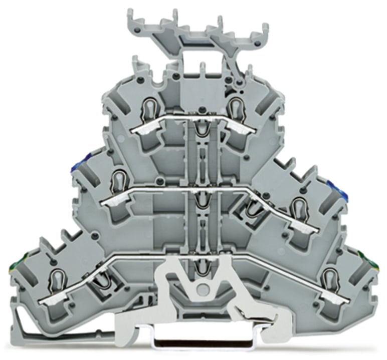Triple-deck terminal block; Ground conductor/through/through terminal block; 2.5 mm; PE/N/L; suitable for Ex e II applications; with marker carrier; for DIN-rail 35 x 15 and 35 x 7.5; Push-in CAGE CLAMP; 2,50 mm; gray