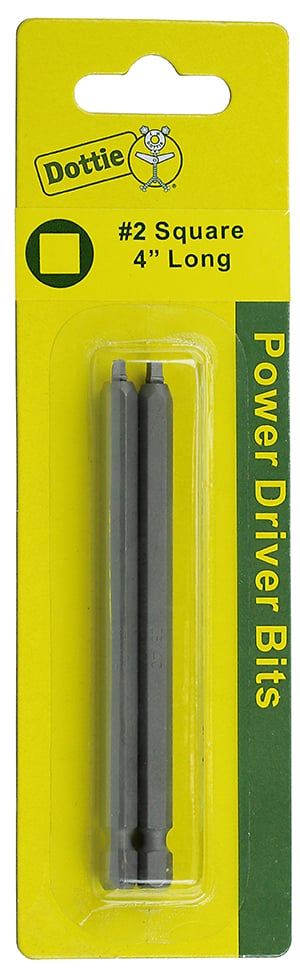 Power Bit, #2 tip size, Square tip type, 4 in. overall length, 2 pieces, #8-10 screw size