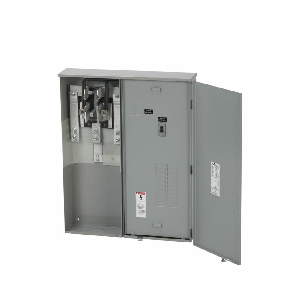 Eaton B-Line series meter breakers, 200 A, Test block, Ring type, 3R, ANSI 61 gray painted, 042 kAIC, #6-250 MCM, MCB, Galvanized, Side, 7 jaws, 3 poles, 3?/4W, Overhead and underground feed