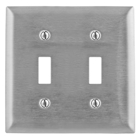 Hubbell Wiring Device Kellems, Wallplates and Boxes, Metallic Plates, 2-Gang, 2) Toggle Openings, Standard Size, Stainless Steel