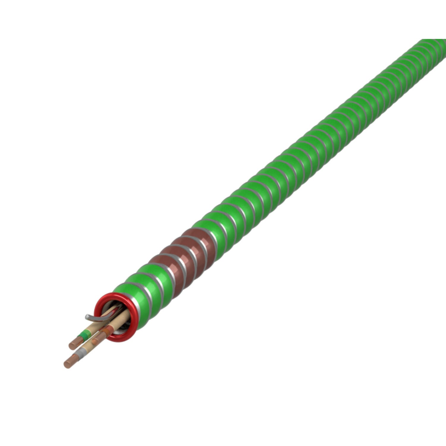 12-2 Solid Black, White, Green - HCF-Lite Green Interlocked Aluminum Armor w/Phase ID - Type AC - Health Care Facilities - 1000' Reel