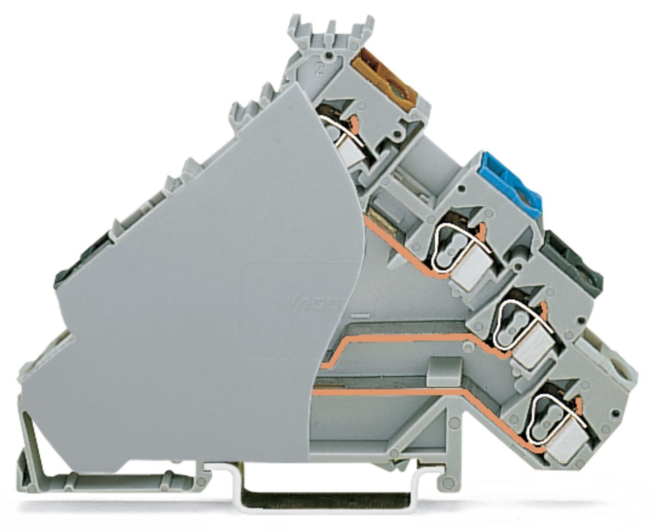 4-conductor sensor terminal block; for PNP (positive) switching sensors; for fuse plugs; with gray end plate; with colored conductor entries; 2.5 mm; CAGE CLAMP; 2,50 mm; gray