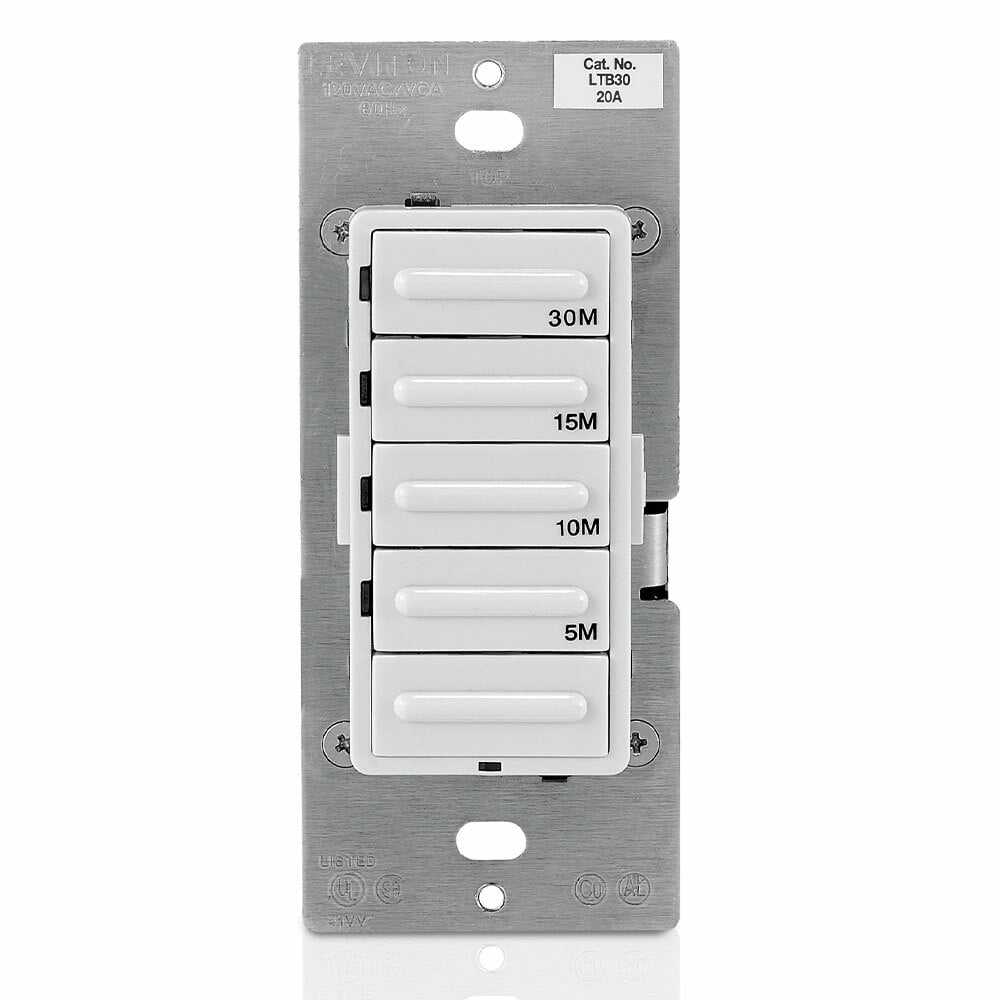 Decora 1800W Incandescent/20A Resistive-Inductive 1HP Preset 5-10-15-30 Minute Countdown Timer Switch, White/Ivory/Light Almond