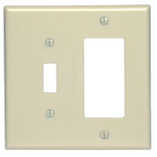 2-Gang 1-Toggle 1-Decora/GFCI Device Combination Wallplate, Midway Size, Thermoset, Device Mount, Ivory