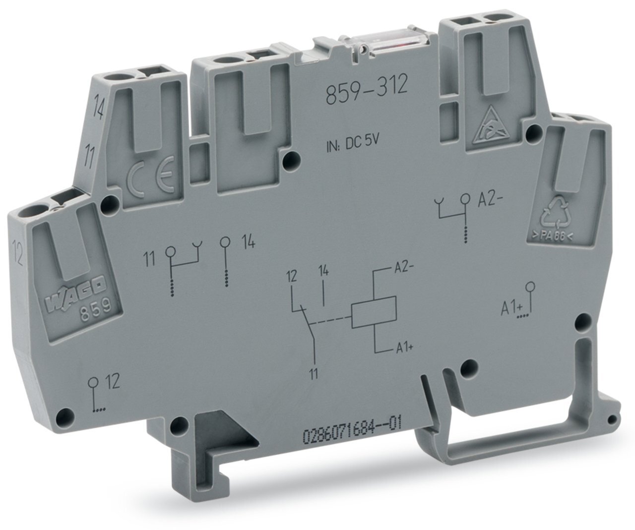 Relay module; Nominal input voltage: 24 VDC; 1 changeover contact; with gold contacts; Red status indicator; Module width: 6 mm; 2,50 mm; gray