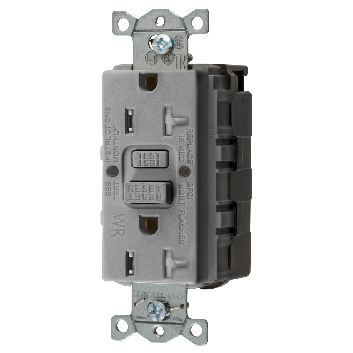 Straght Blade Devices, SNAP-Connect, Weather and Tamper-Resistant, AUTOGUARD, Self Test, GFCI Receptacle, 20A 125V, 2-Pole 3-Wire Grounding, 5-20R, Gray