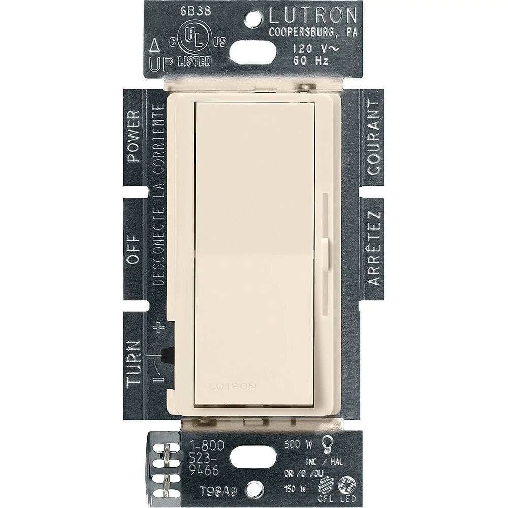 Diva LED&#x2B; Dimmer - Gloss Finish,  LED, Incandescent/Halogen, 3-way/single-pole, 150W LED or 600W inc/hal clamshell packaging in light almond