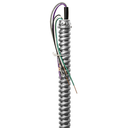 EPCO, Fixture Whip, Number Of Conductors: 5, Conductor Size: (3) 16 AWG solid (Black,White,Green) (2) 16 AWG stranded (Purple,Gray), Voltage Rating: 120 V, Insulation Material: THHN, Length: 6 FT, Conduit Size 1/2 IN, Includes: Die Cast Snap-In Connectors