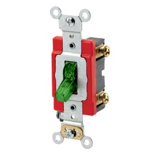 20-Amp, 120 Volt, Toggle Pilot Light, Illuminated On, Req, Neutral Single-Pole AC Quiet Switch, Extra Heavy Duty Grade, Self Grounding, Green
