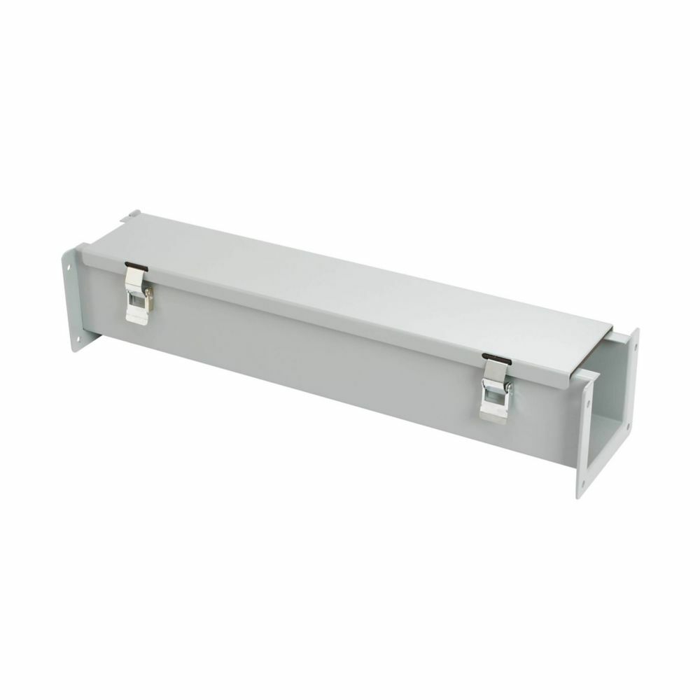 Eaton B-Line series wiring trough, 8" height, 120" length, 8" width, 12LW wireway, Wireway hanger, Hinged cover, NEMA 12, Steel, Oil-resistant gasket, Hinged, ANSI 61 gray, 14 gauge