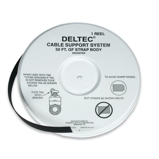 Deltec Cable Tie Without Double-Locking Head, Black Acetal for Temperatures up to 105 Degrees Celsius (221 F), Weather and Ultraviolet Resistant, Length of 15.24m (50 Foot) Reel, Width of 12.7mm (0.5 Inch), Thickness of 1.52mm (0.06 Inch), Tensile Strength Rating of 1112 Newtons (250 Pounds), Can Be Cut to Any Desired Length