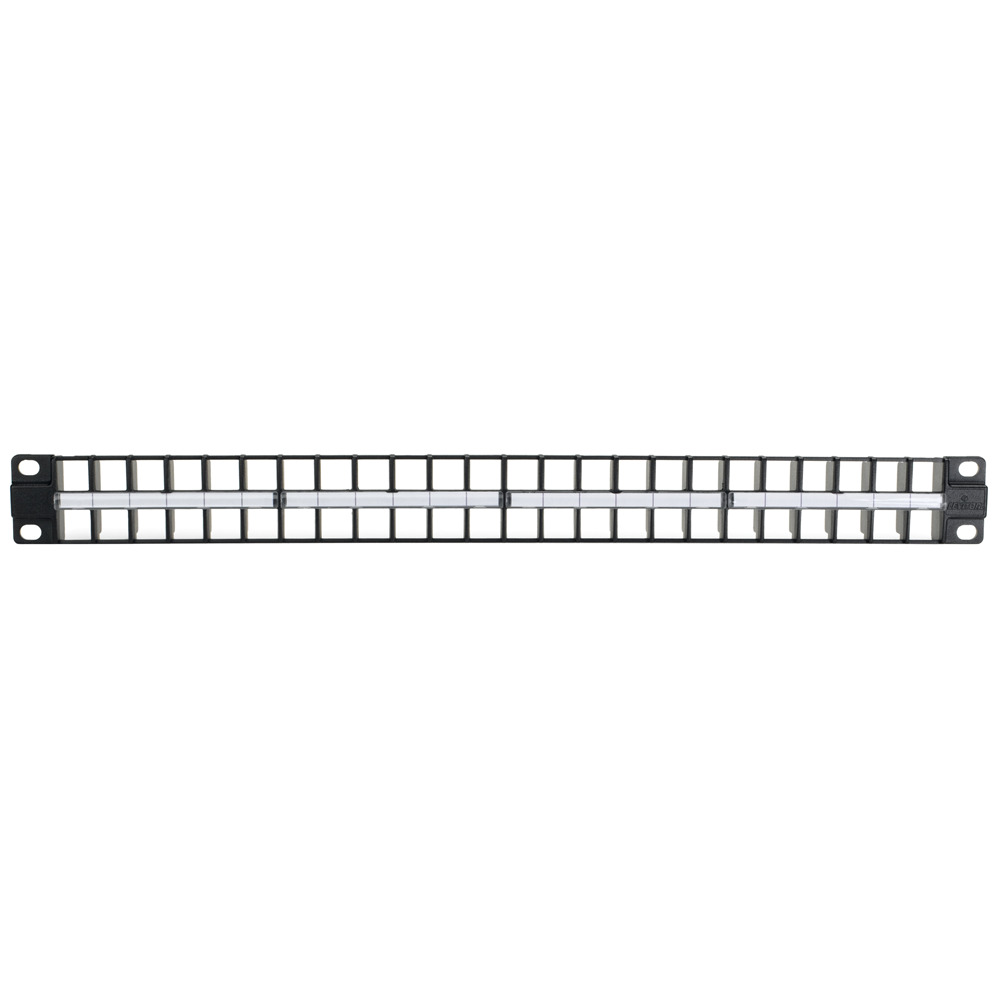 QuickPort 48 Port 1RU High Density Patch Panel, black.  Cable management bar (49005-DMB) and port ID label kit included.
