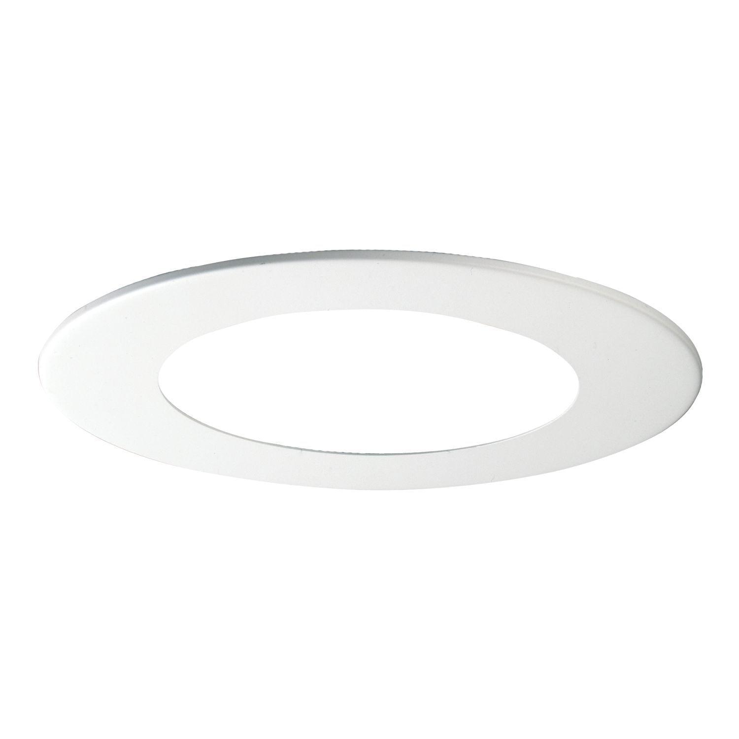 Oversized white plastic trim ring. For use when ceiling opening is cut too large.