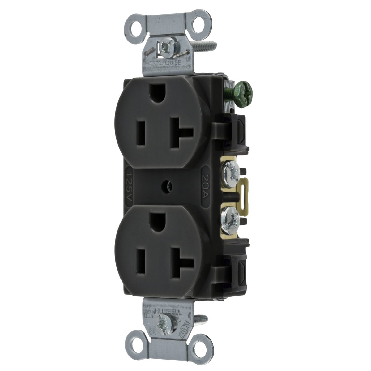 Straight Blade Devices, Receptacles, Duplex, Commercial/Industrial Grade, 2-Pole 3-Wire Grounding, 20A 125V, 5-20R, Black, Single Pack.