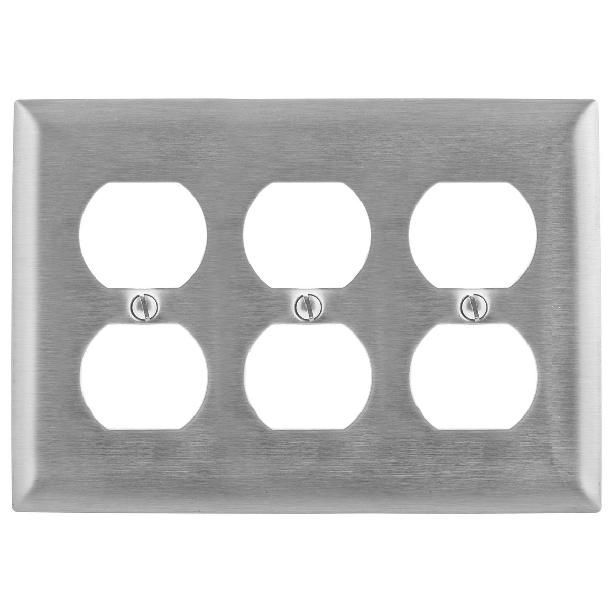 Wallplates and Boxes, Metallic Plates, 3- Gang, 3) Duplex Openings, Standard Size, Stainless Steel