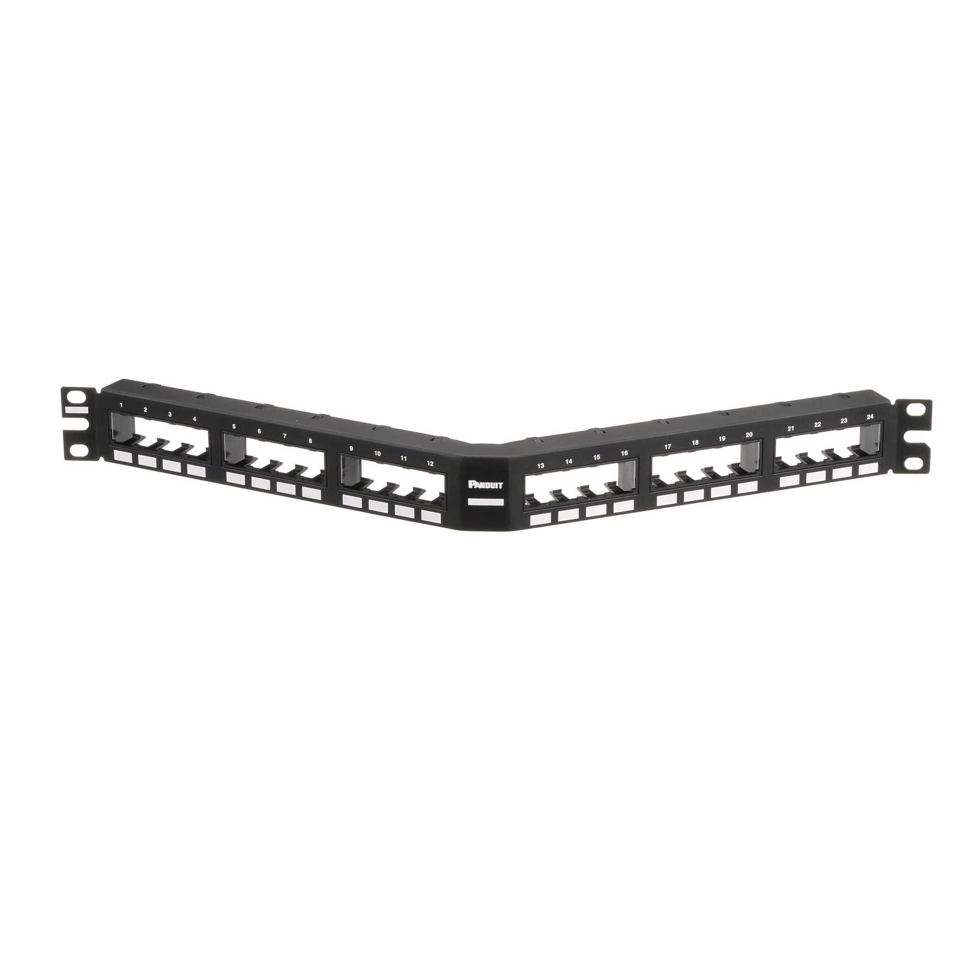 CPPA24FMWBLY Mini-Com PanNet 1RU Angled Unshielded Modular Patch Panel, 24 Ports, Cat 5e, 24 AWG Terminal, Cold Rolled Steel
