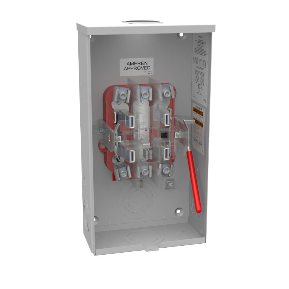 U6193-RL-QG-AMS Single Position Meter Socket, 125 Amp, 1 Phase, Ringless, Lever, 5 Term, OH, 600V, Quadplex