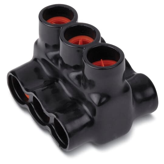 AMT Aluminum Multi-Tap Both Sides Connector, 3-Port, PVC Insulated, Wire Range 350MCM-10 Str