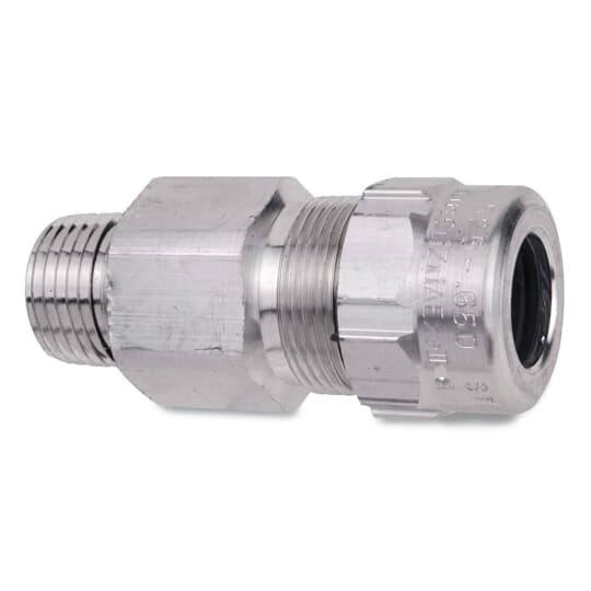 Star Teck aluminum jacketed cable fitting. Hub size of 2-1/2 inches. Range over jacket from 2.380 - 2.640 inches.