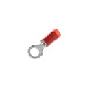 Nylon Insulated Ring Terminal, Length .89 Inches, Width .31 Inches, Maximum Insulation .136, Bolt Hole #10, Wire Range #22-#16 AWG, Color Red, Tin Plated