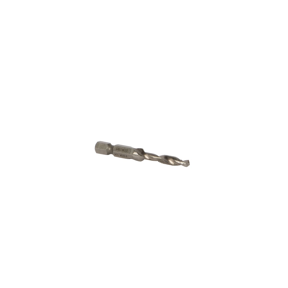 Combination Drill/Tap Bits.  M5 x .80.  Complete hole drilling, tapping and deburring/countersinking in one operation with power drill saves labor and time.  Back tapered beyond tap to prevent thread damage from over-drilling.  Deburr/countersink also provided on bit beyond back taper.  Made from hardened high-speed steel vs. carbon steel for longer life.  High quality hex shank to ensure strong connection to drill chuck.  Designed to tap up to 10-gauge metal.  Quick change adaptor included in both metric and standard kits.