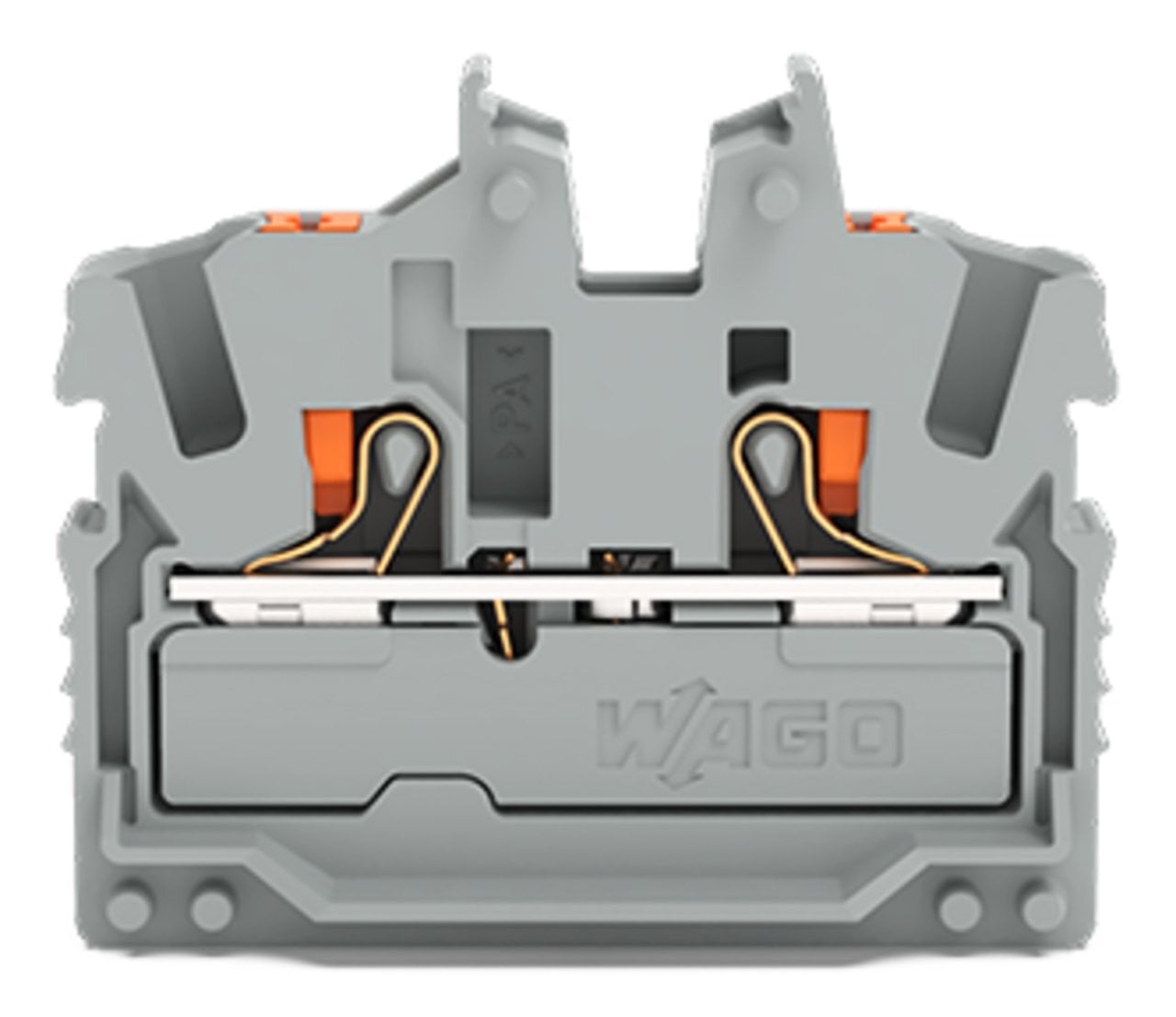 2-conductor miniature through terminal block; with push-button; 2.5 mm; Center terminal block without snap-in mounting foot, without mounting flange; side and center marking; with test port; Push-in CAGE CLAMP; 2,50 mm; gray