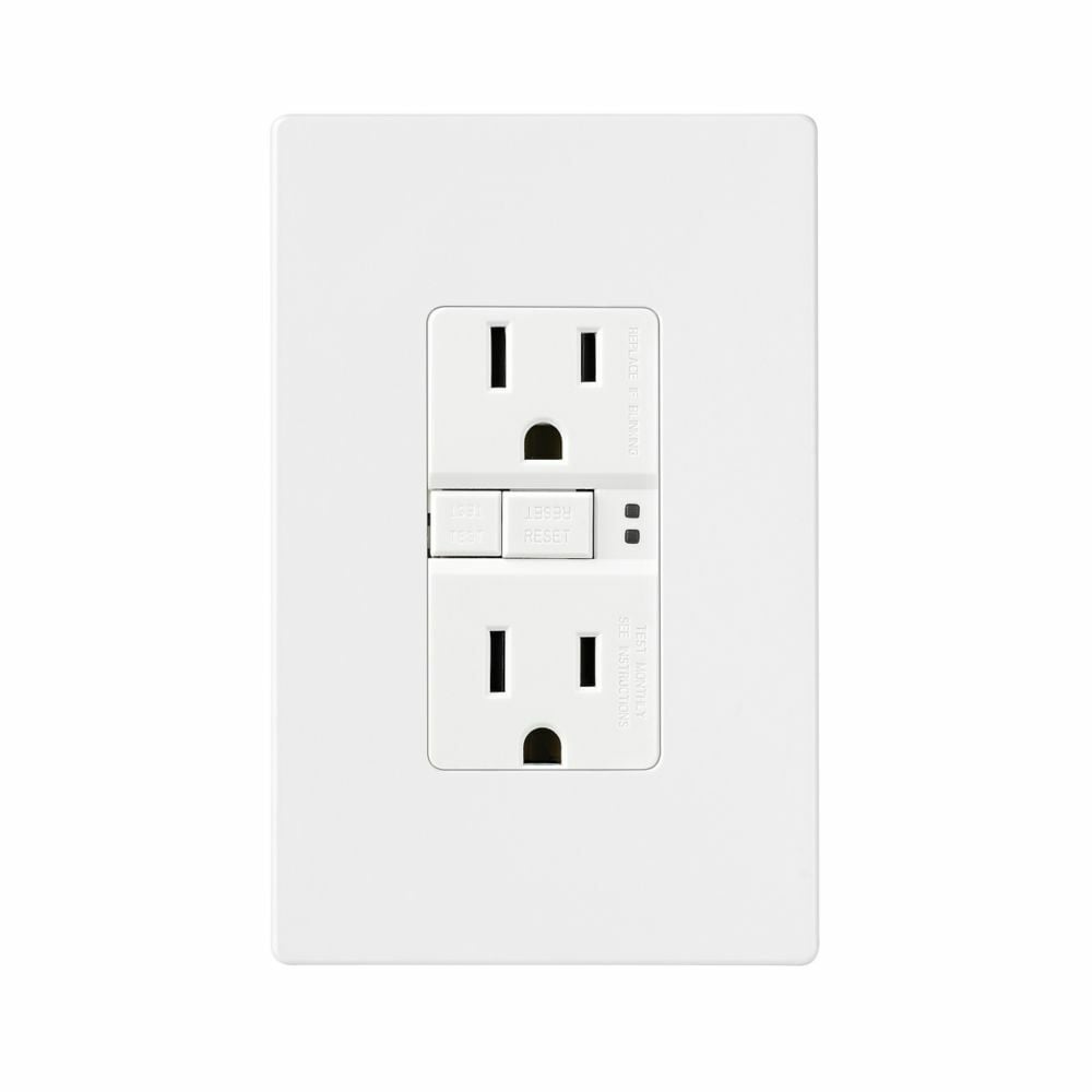 Eaton ground fault circuit interrupter receptacle, Box, 15A, 125V, Back wire and side wire, GFCI, White, Brass, Receptacle, Tamper resistant, PVC, 5-15R, Two-pole, three-wire, grounding