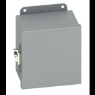 Eaton B-Line series JIC panel enclosure, 10" height, 6" length, 8" width, NEMA 12, Hinged cover, 12CHC enclosure, Wall mount, Small single door, External mounting feet, Carbon steel, Seamless poured in-place gasket