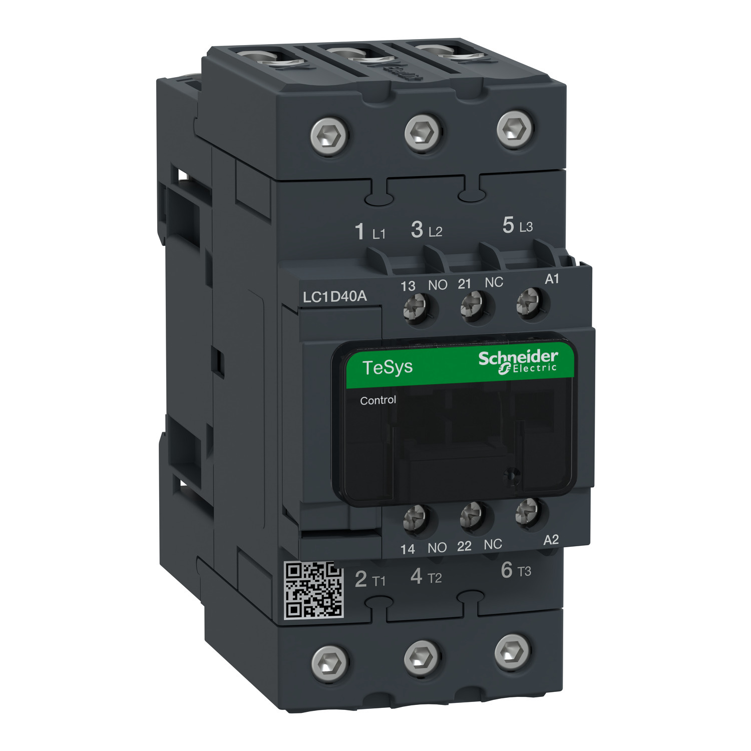 IEC contactor, TeSys Deca, nonreversing, 40A, 30HP at 480VAC, up to 100kA SCCR, 3 phase, 3 NO, 220VAC 50/60Hz coil, open