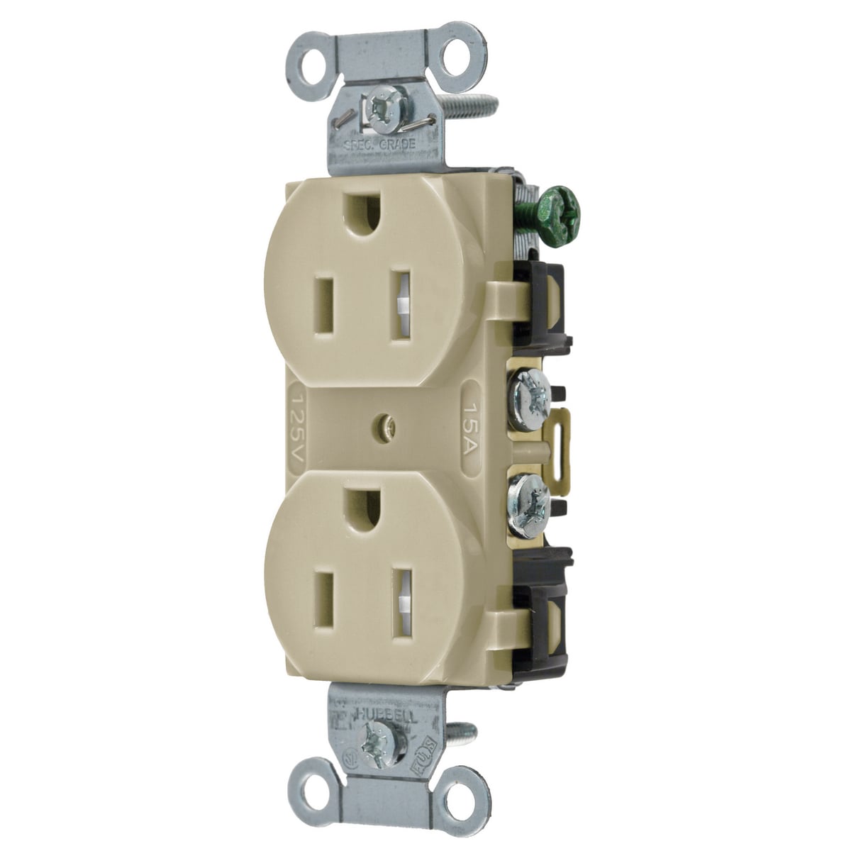 Straight Blade Devices, Receptacles, Tamper-Resistant Duplex, Commercial/Industrial Grade, 2-Pole 3-Wire Grounding, 15A 125V, 5-15R, Ivory, Single Pack.