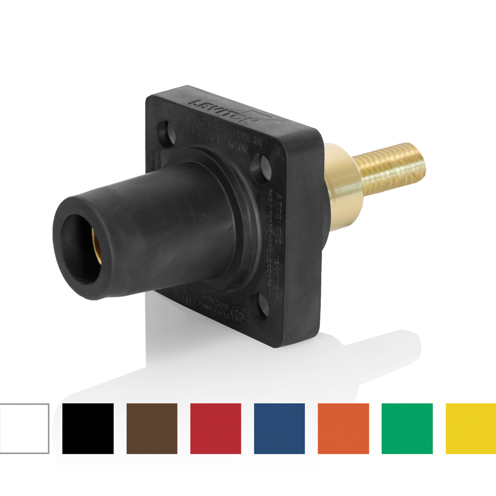 16 Series Single Pole Cam Type Female Panel Receptacle Taper Nose, Special 0.75" Extended Shoulder, 1.25" Threaded Stud, Red, 600 Volts, Rated Up To 400 Amperes Continuous  Cable Range - #2 - 4/0