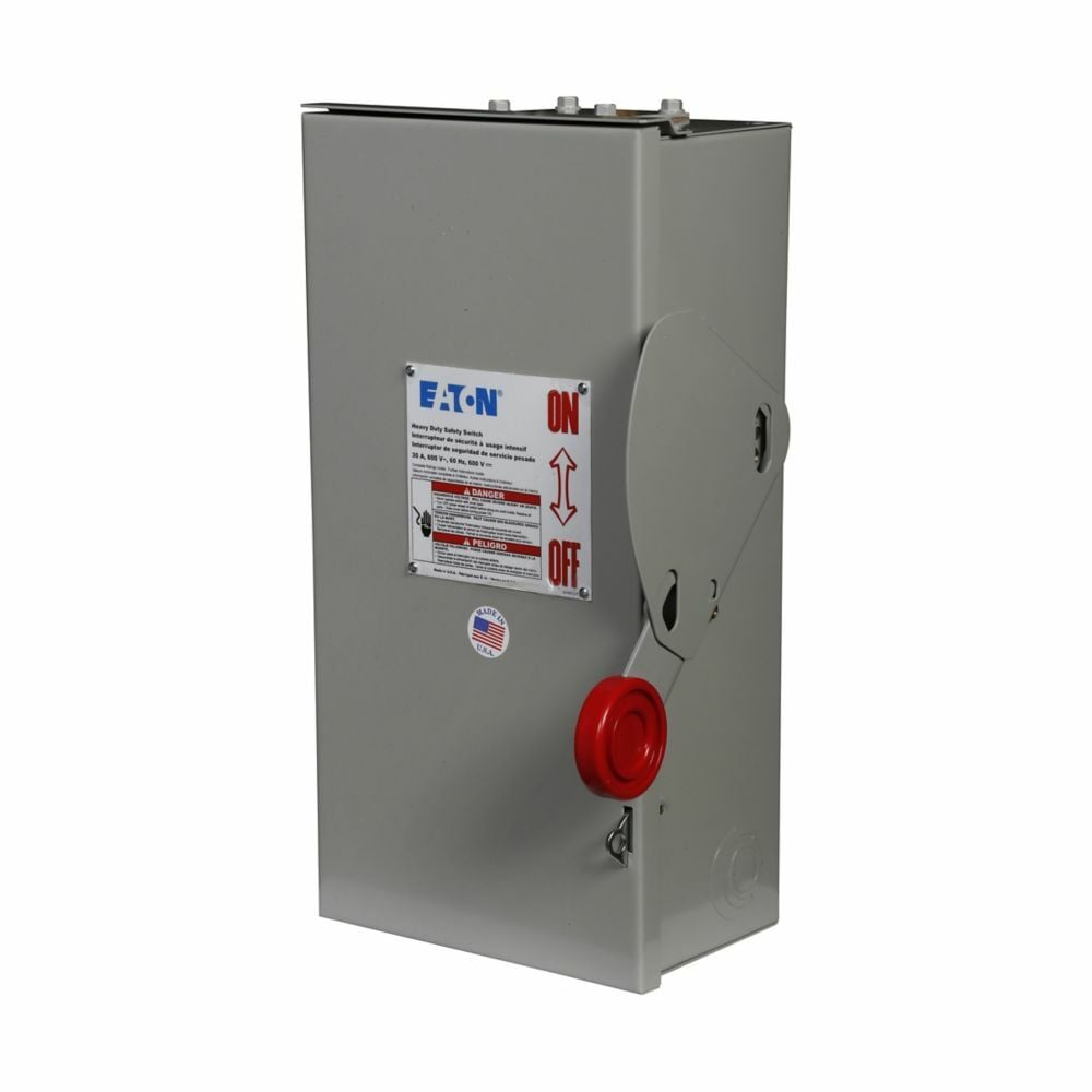 Eaton Heavy duty single-throw fused safety switch, 30 A, NEMA 3R, Painted galvanized steel, Class H, Fusible with neutral, Two-pole, Three-wire, 600 V, Max Hp: 7.5, 10 hp/15 hp (1PH @480,600 V TD/600 Vdc), #14-#2 Cu/Al