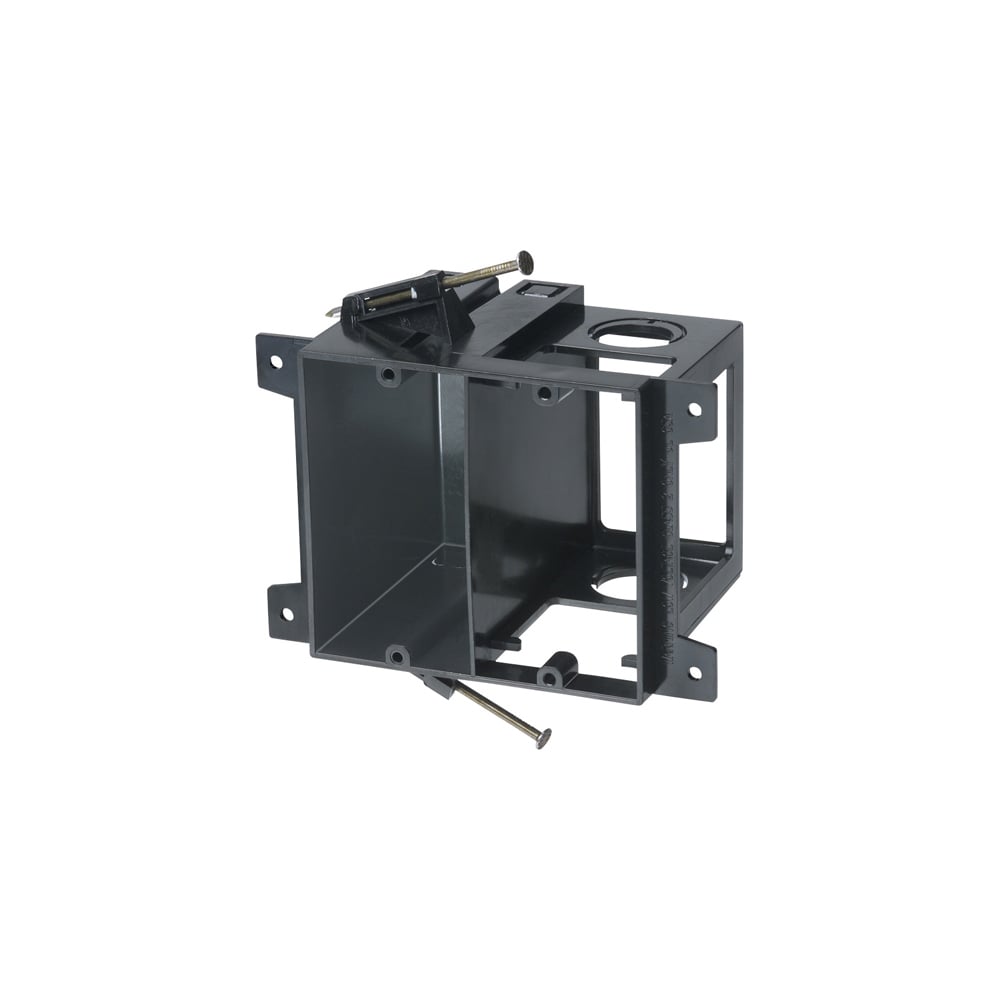 Power and low voltage box for new construction, nail on. Low voltage side provides combination 1/2" and 3/4" knockout. 2 hour fire rating. 20 cu. in.