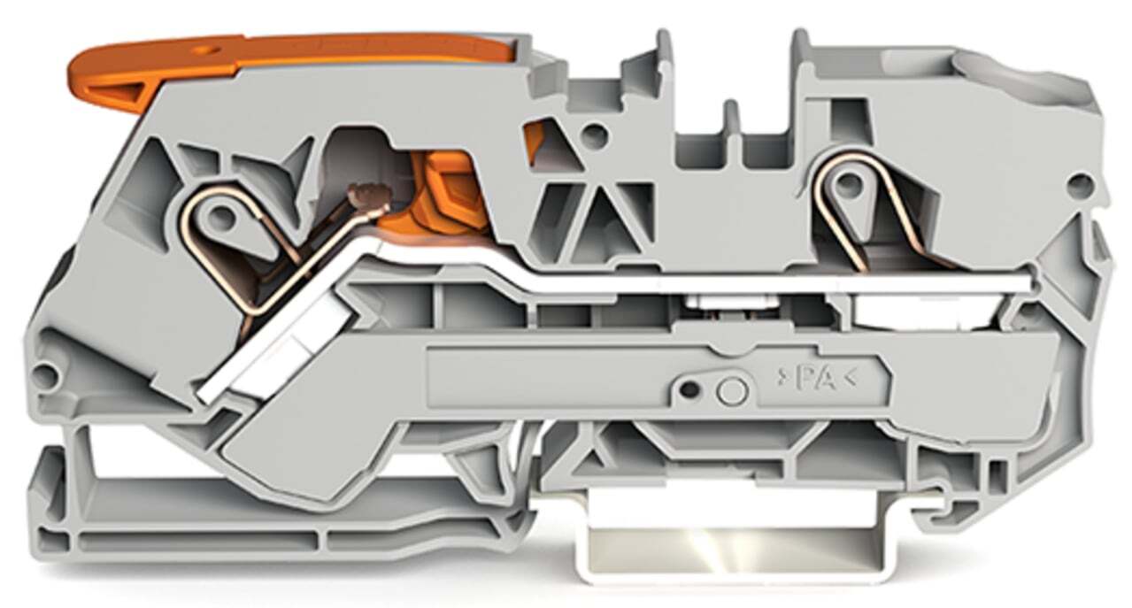 2-conductor through terminal block; with lever and Push-in CAGE CLAMP; 10 mm; with test port; side and center marking; for DIN-rail 35 x 15 and 35 x 7.5; Push-in CAGE CLAMP; 10,00 mm; gray