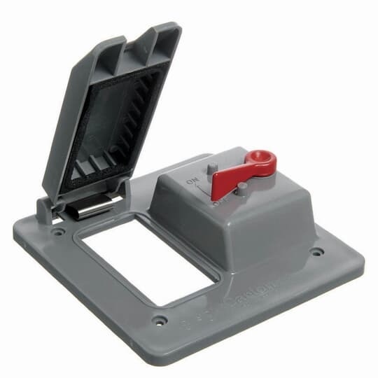 Two Gang Weatherproof Vertical Mount Box Cover, One Toggle Switch and One GFCI Receptacle, Length 4.82 Inches, Width 4.82 Inches, Depth 1.82 Inches, Material Polycarbonate, Color Gray, Pack of 3