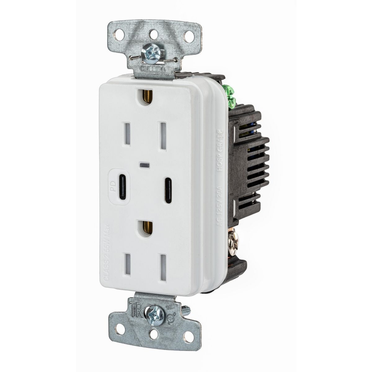 Tamper Resistant Receptacle, 2-Pole 3-Wire Grounding, 1 Type "C" Power Delivery, 1 Type "C" Standard 5V