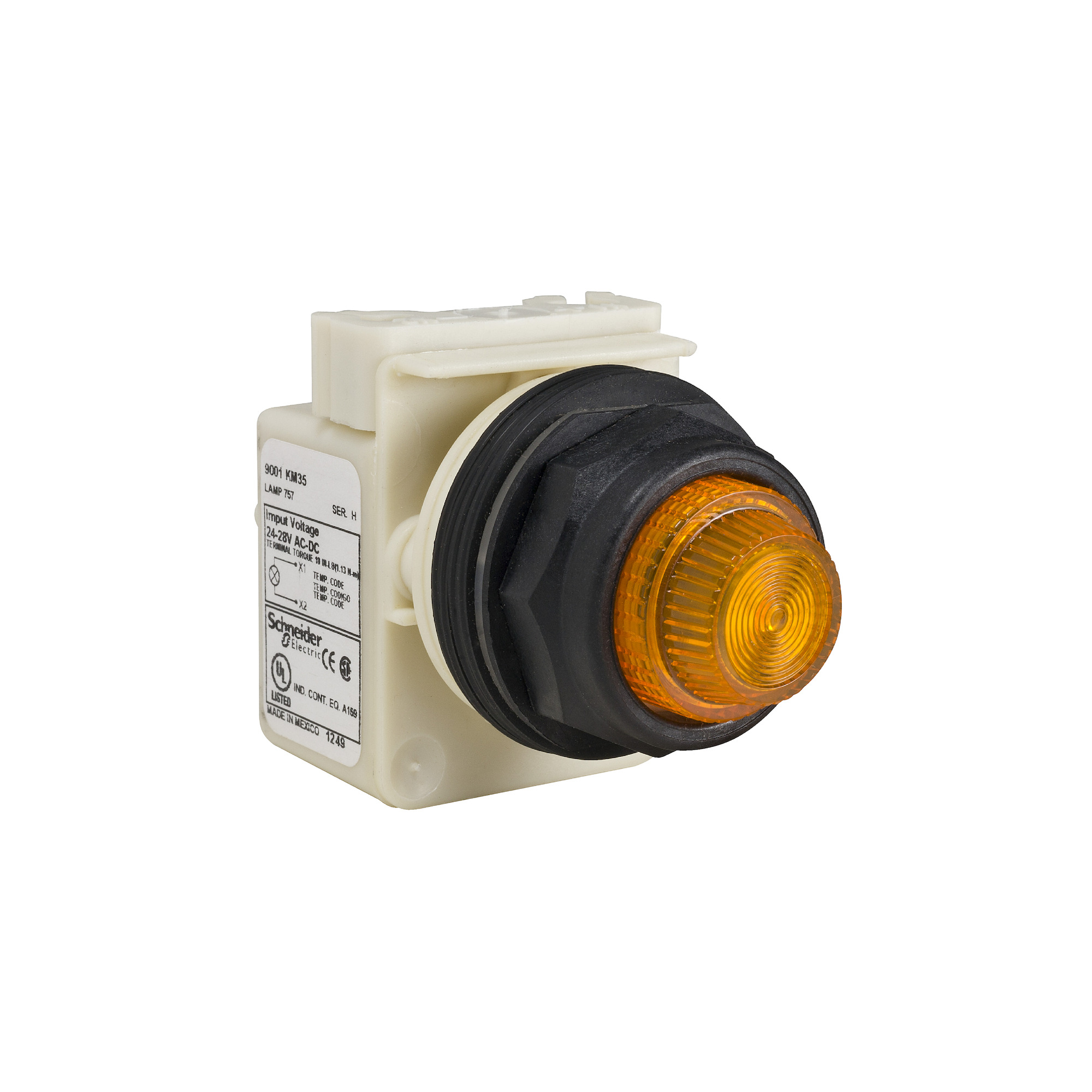 30mm push button, Type SK, pilot light, yellow 24/28VAC/VDC LED light module, amber plastic fresnel lens, NEMA 4, 4X