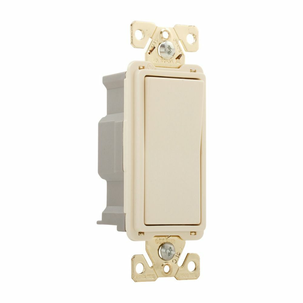 Eaton commercial grade decorator switch, Box, #14-10 AWG, 20A, Flush, 120/277V, Back/push, Antimicrobial paddle, Maintained, Almond, Motor Control, Fan, LED, Incand, ELV,MLV,CFL, Florscnt, Halogen, Single-pole, Thermoplastic 647598