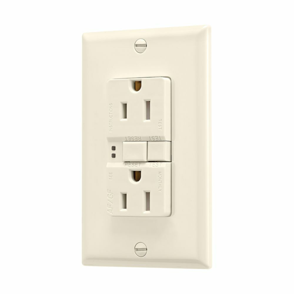 Eaton AFGF receptacle,Tamper resistant,Self-test,#14 - 10 AWG,15A,Residential,Commercial,Flush,125 V,AFGF,Back and side wire,Light almond,Brass,Receptacle,Tamper resistant,Polycarbonate,5-15R,Two-pole, three-wire, grounding
