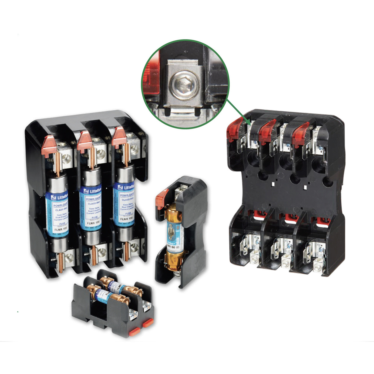 The new Littelfuse Class H blocks offer many advantages over previous generations that are noted in the features and benefits section. Class H and Class R fuse blocks are dimensionally the same, but Class R blocks incorporate a rejection feature, which only allows Class R fuses to be inserted.