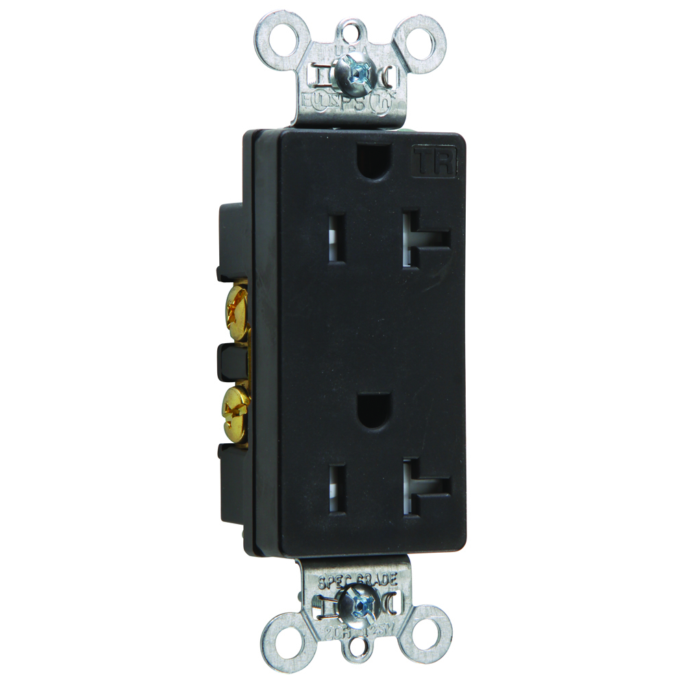 Tamper-Resistant Heavy-Duty Decorator Spec Grade Duplex Receptacle Back and, Side Wire 20amp 125volt Black