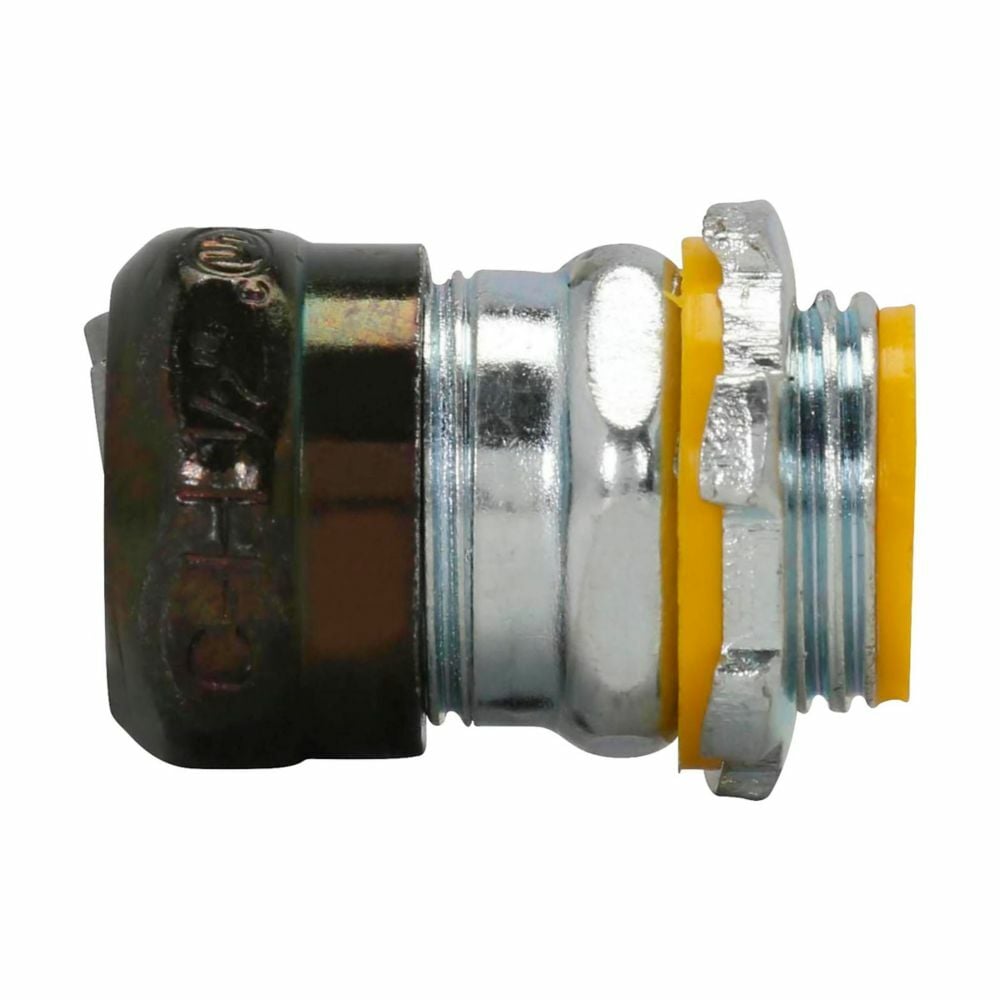 Eaton Crouse-Hinds series raintight compression connector, EMT, Straight, Insulated, Steel, Threadless, 1"