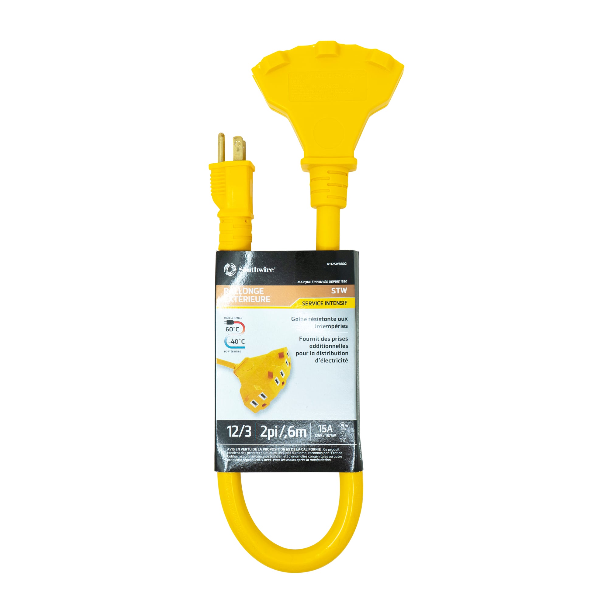 12/3 2' STW YELLOW TRI-SOURCE WATER RESISTANT EXTENSION CORD