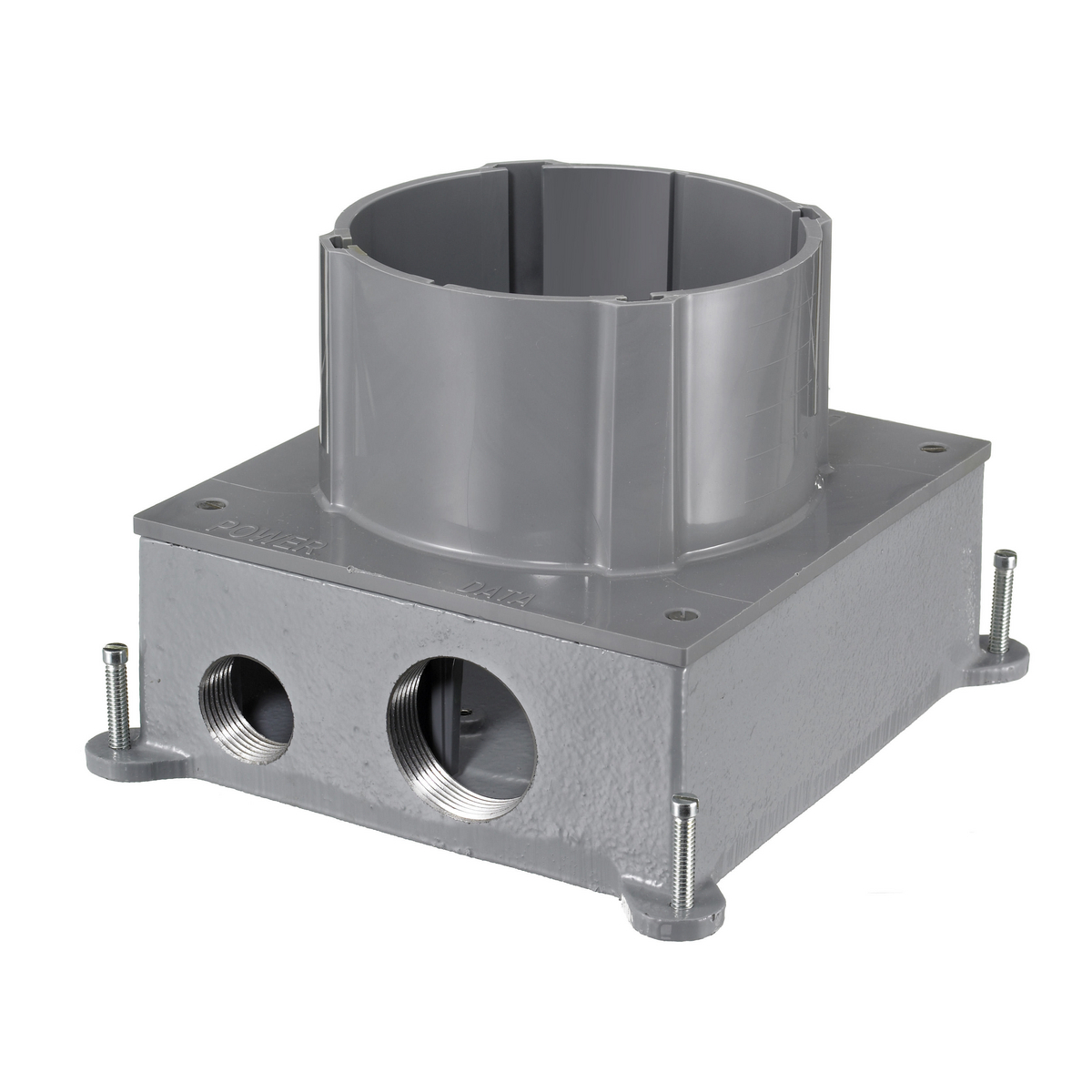 In-Floor Delivery Systems, SystemOne, Round Flush Floorboxes, Cast Iron, 3.50" Minimum Dept of Pour, Corrosion Resistant Paint