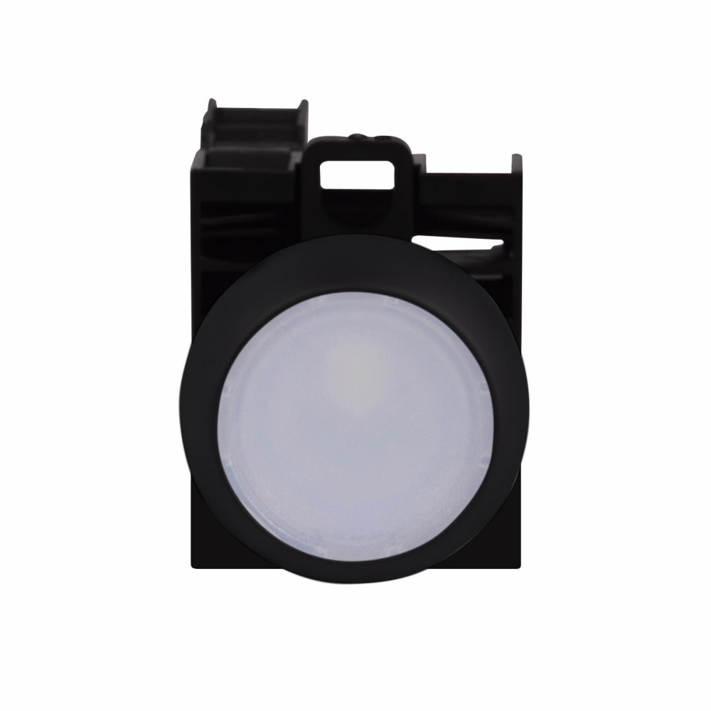 Eaton M22 modular pushbutton, Complete Device, 22.5 mm, Flush, Momentary, Illuminated, Bezel: Black, Button: White, 1NO-1NC, IP67, IP69K, NEMA 4X, 13, 85-264V
